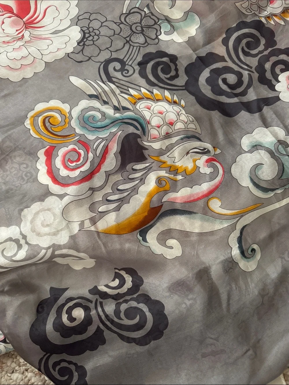 Johnny Was Silk Scarf Bird Peony 44” x44” Tasseled ends - Picture 4 of 5